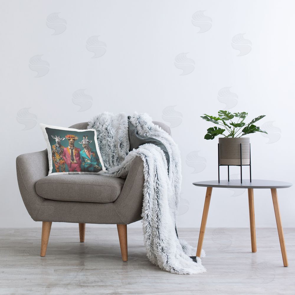 Lazar Studio Giraffes in Fun Suits Printed Plush Polyester Throw Pillow On Chair