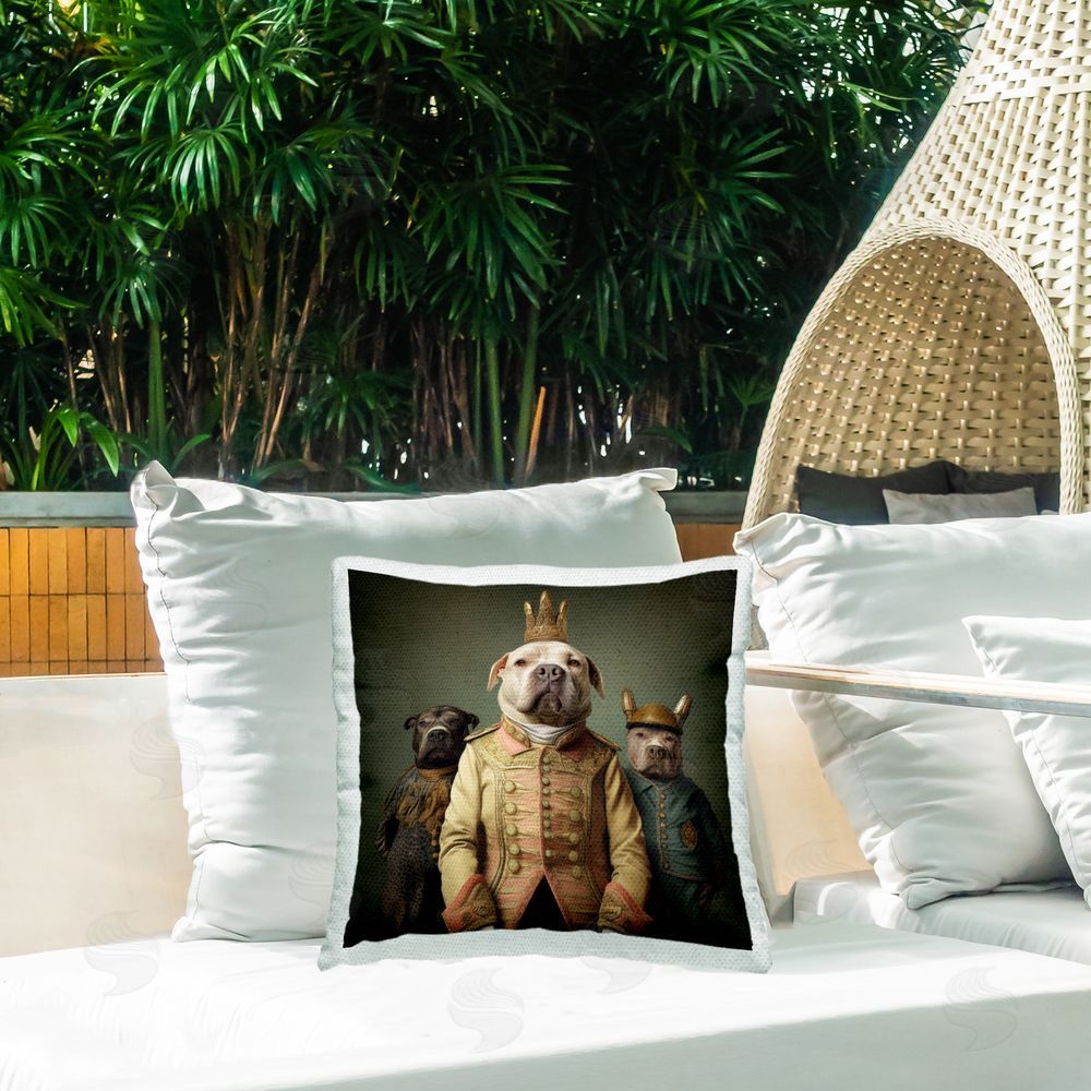 Lazar Studio Pit Bulls in Military Uniform Outdoor Quick-Dry Polyester Printed Throw Pillow in Back Yard