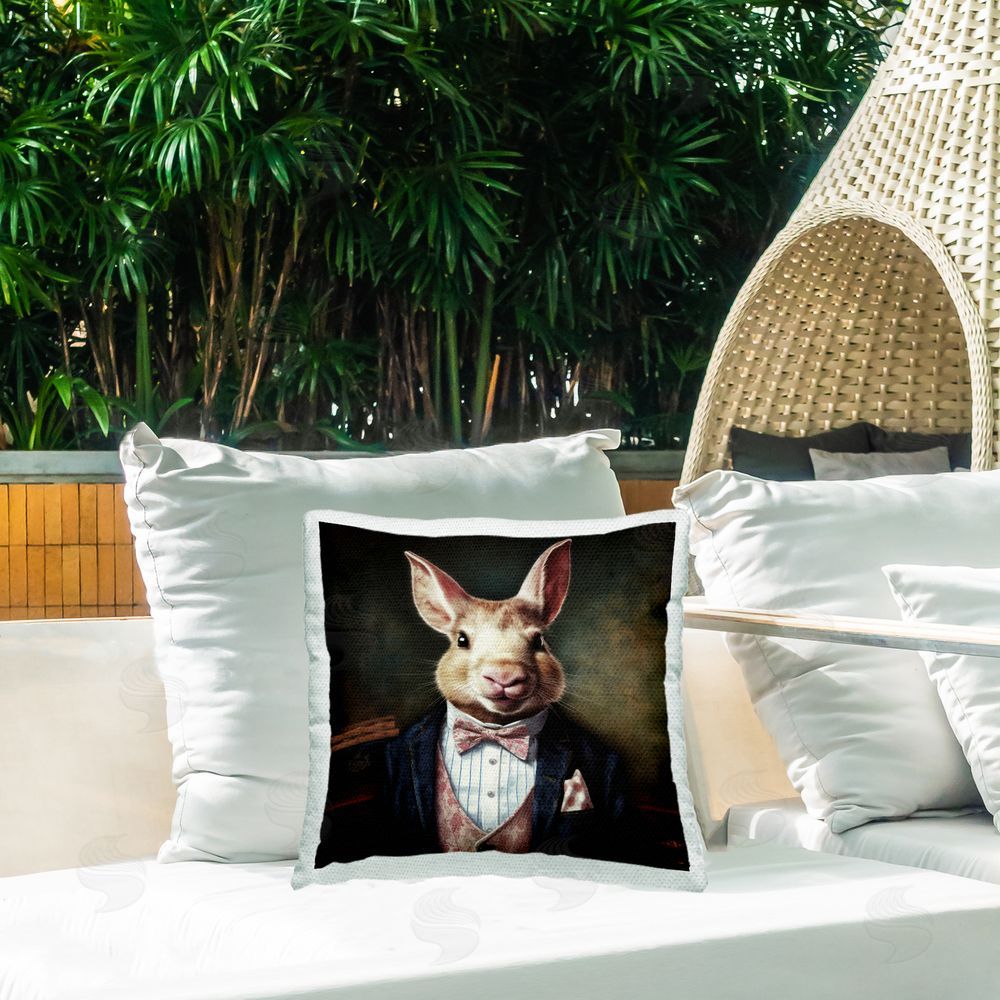 Lazar Studio Hare in Chic Suit Outdoor Quick-Dry Polyester Printed Throw Pillow in Back Yard