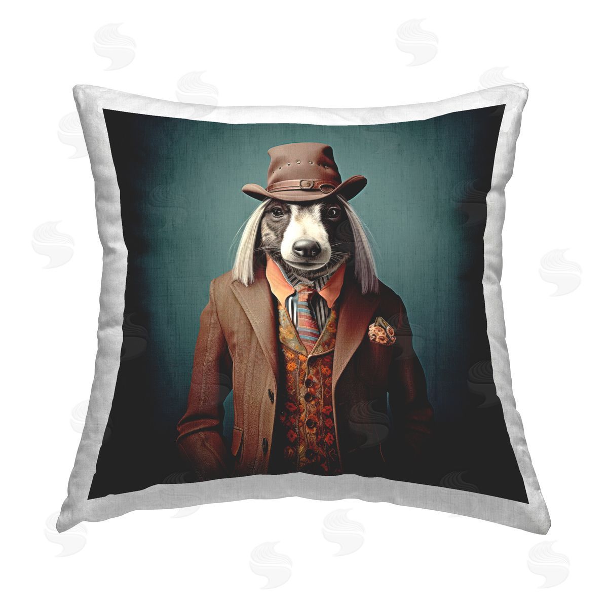 Lazar Studio Dog Wearing Brown Suit Printed Plush Polyester Throw Pillow