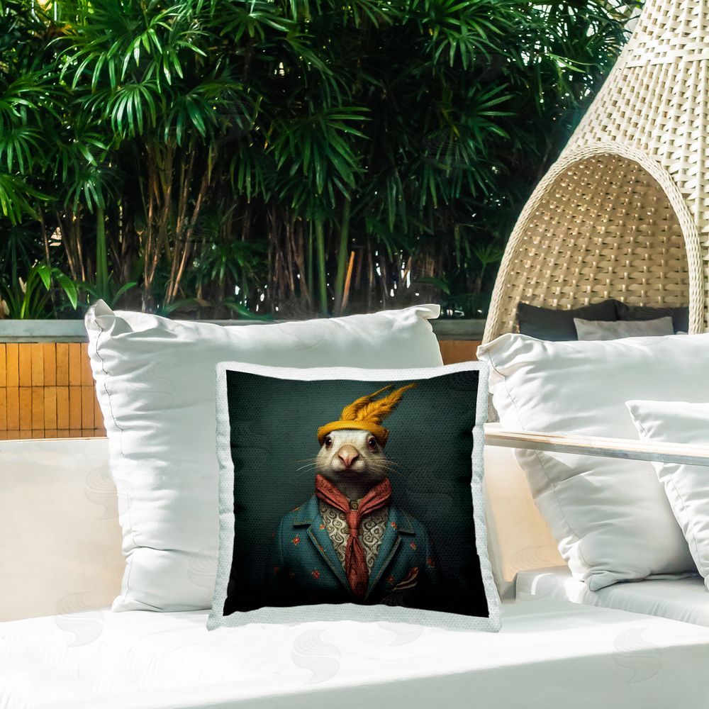 Lazar Studio Rabbit in Vintage Attire Outdoor Quick-Dry Polyester Printed Throw Pillow in Back Yard