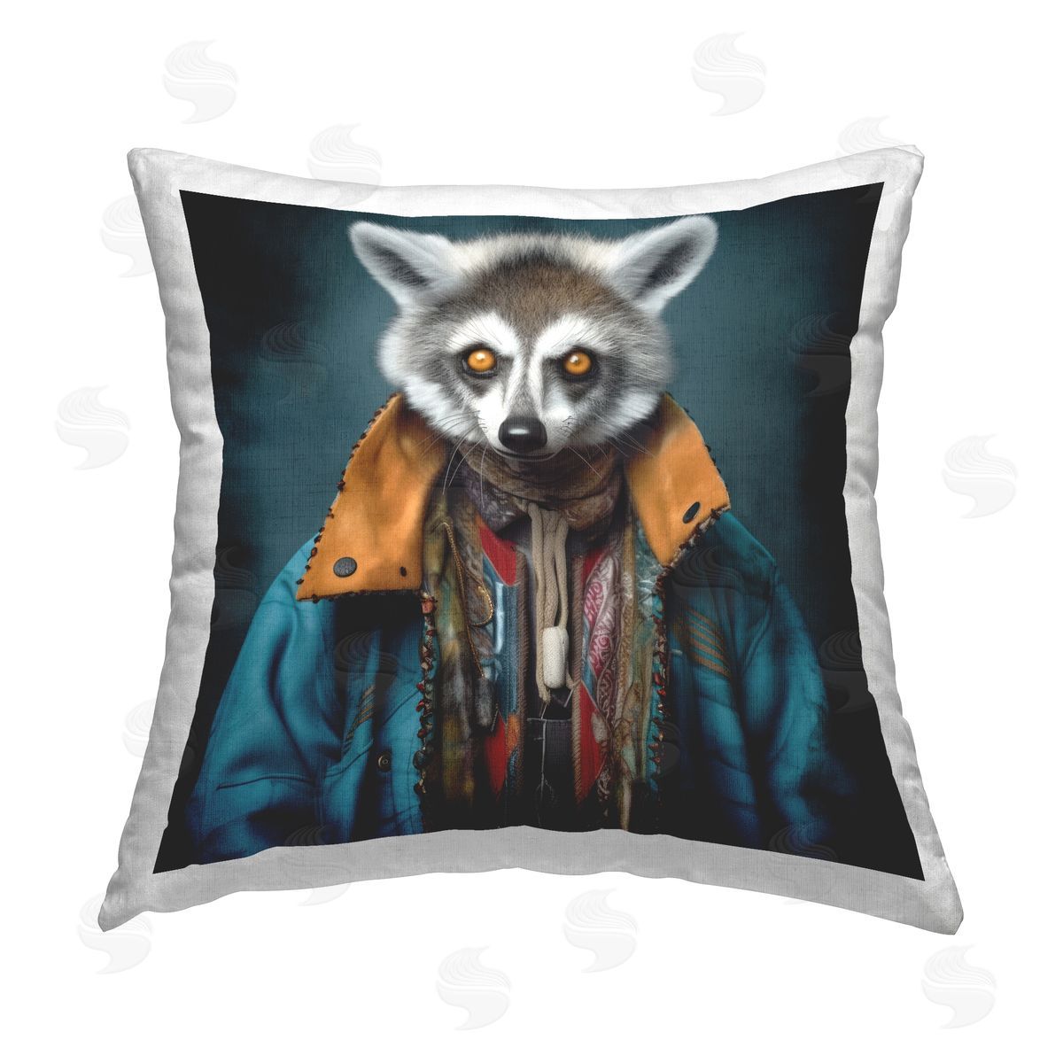 Lazar Studio Raccoon in Trendy Jacket Printed Plush Polyester Throw Pillow