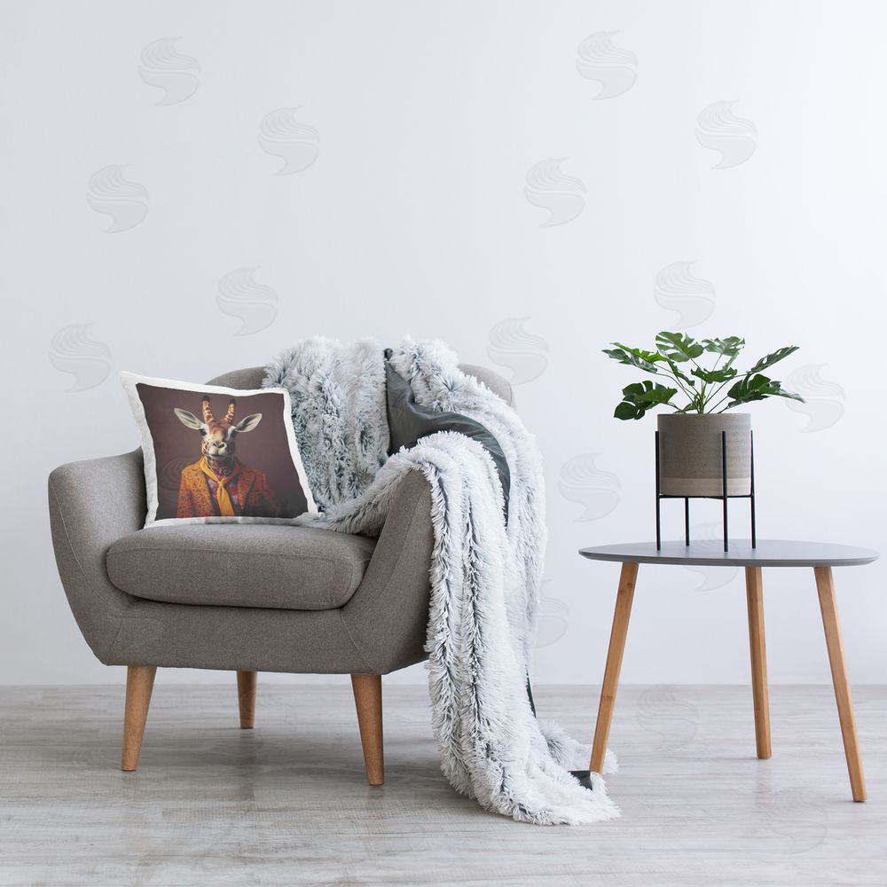 Lazar Studio Giraffe in Trendy Suit Printed Plush Polyester Throw Pillow On Chair