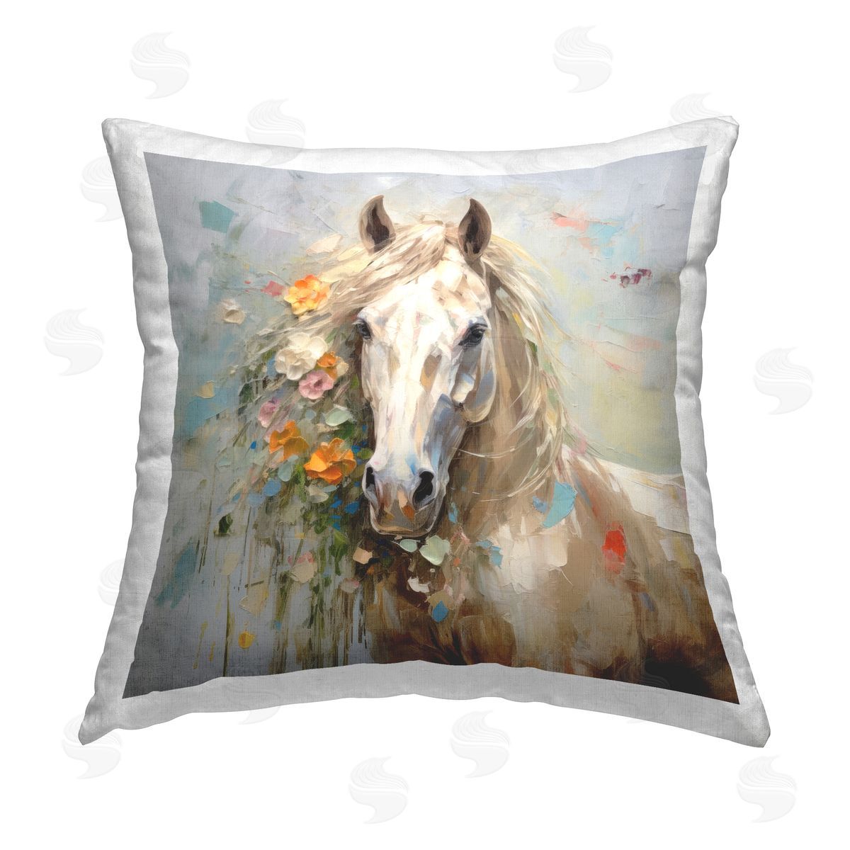 Lazar Studio Abstract Floral Horse Portrait Printed Plush Polyester Throw Pillow