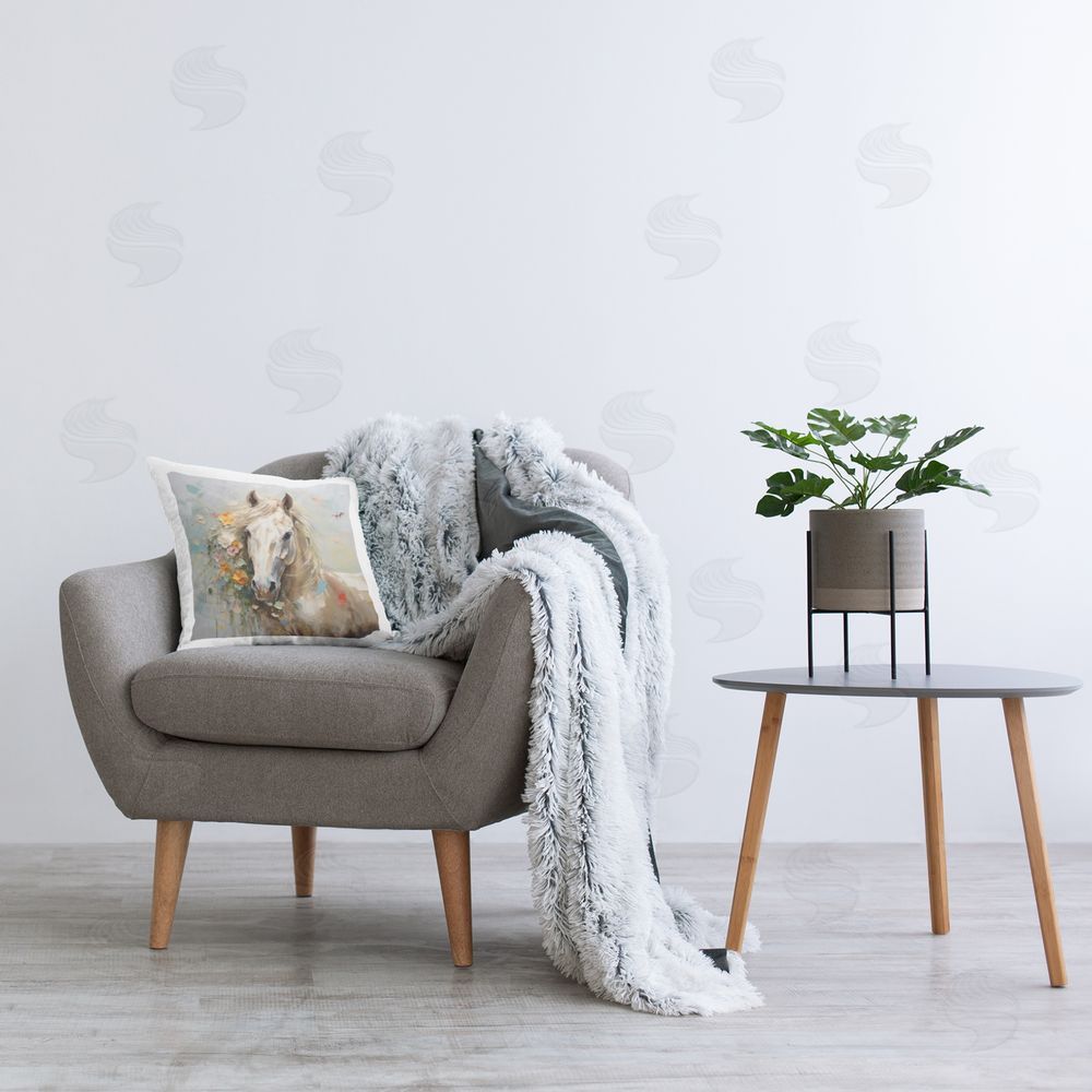 Lazar Studio Abstract Floral Horse Portrait Printed Plush Polyester Throw Pillow On Chair
