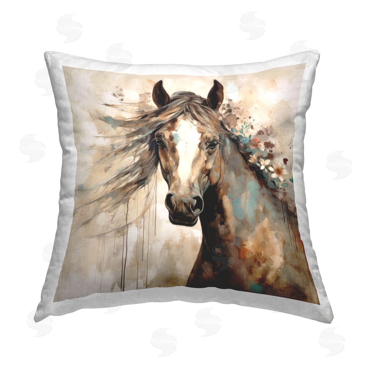 Lazar Studio Rustic Farm Horse Portrait Printed Plush Polyester Throw Pillow