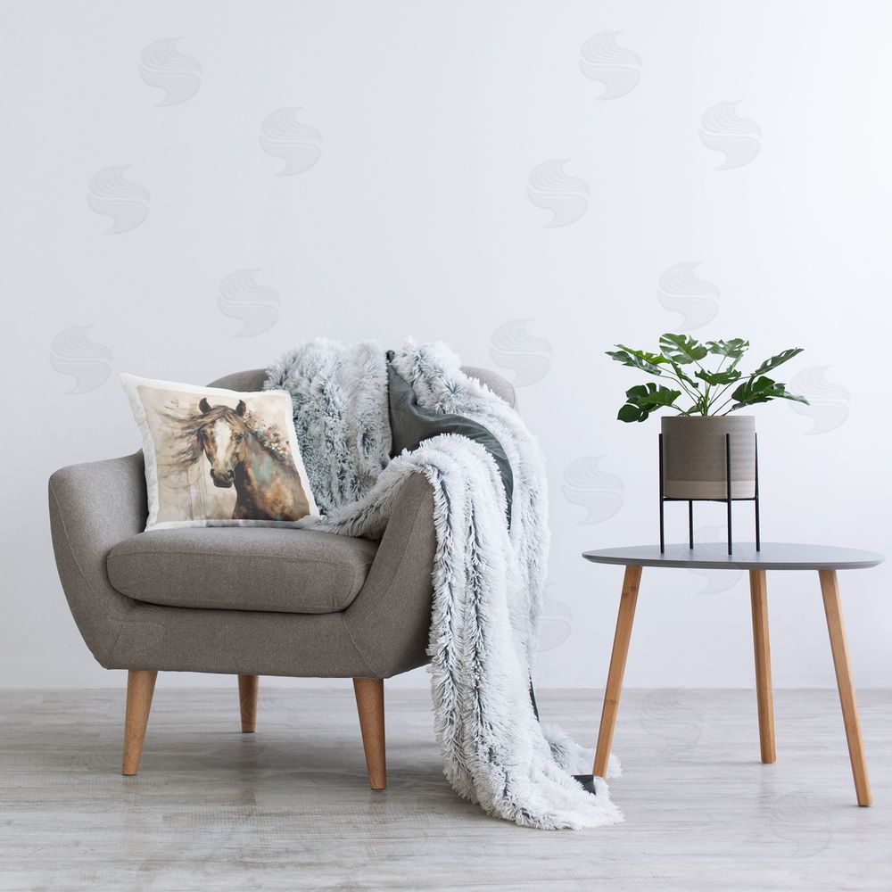 Lazar Studio Rustic Farm Horse Portrait Printed Plush Polyester Throw Pillow On Chair