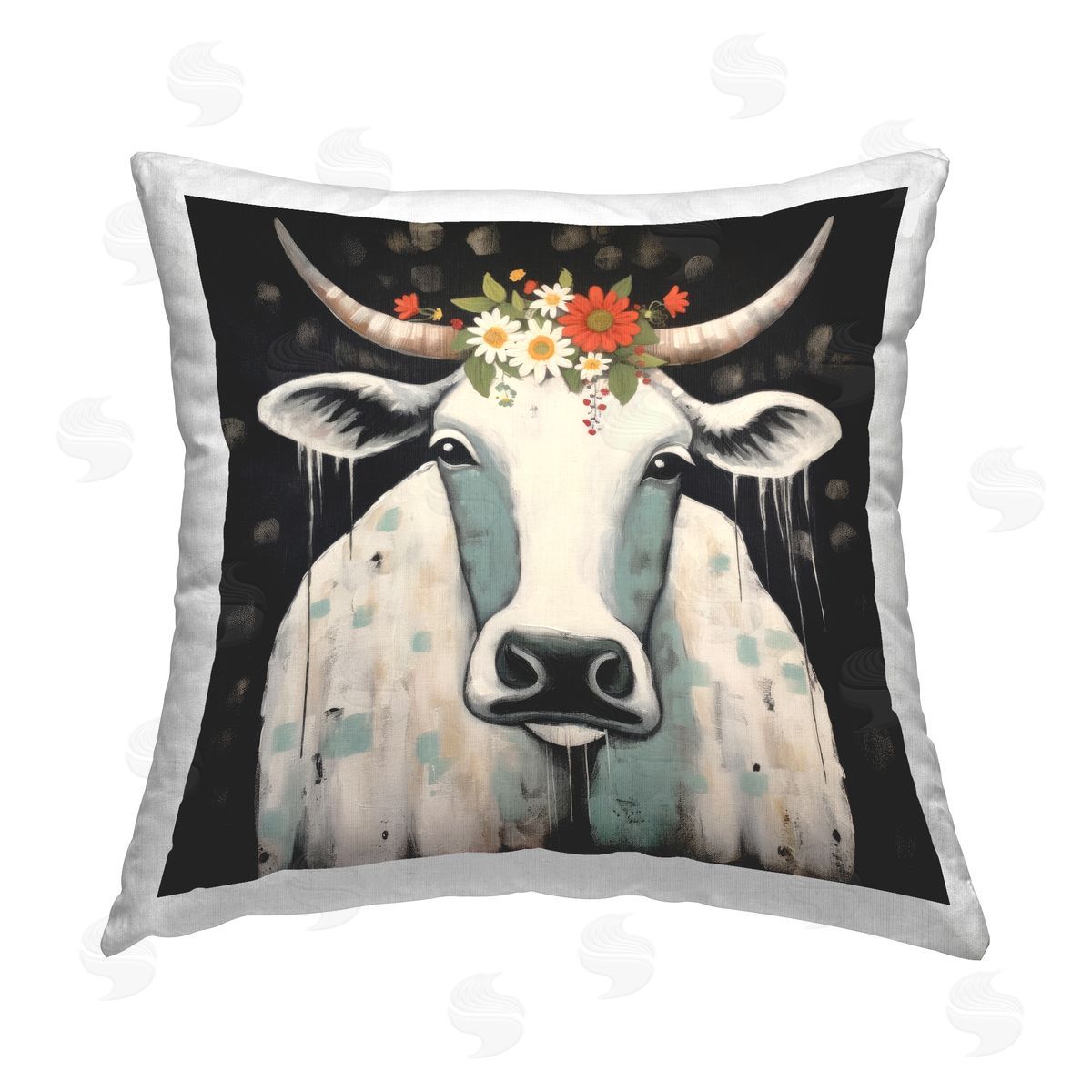 Lazar Studio Modern Cattle on Black Printed Plush Polyester Throw Pillow