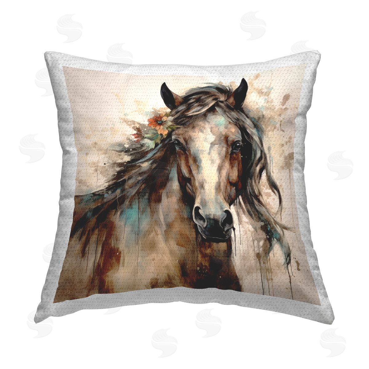Lazar Studio Abstract Horse & Florals Outdoor Quick-Dry Polyester Printed Throw Pillow