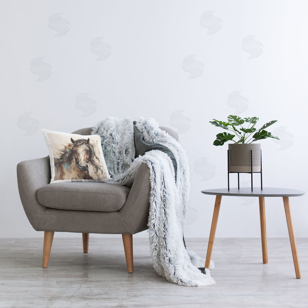 Lazar Studio Abstract Horse & Florals Printed Plush Polyester Throw Pillow On Chair