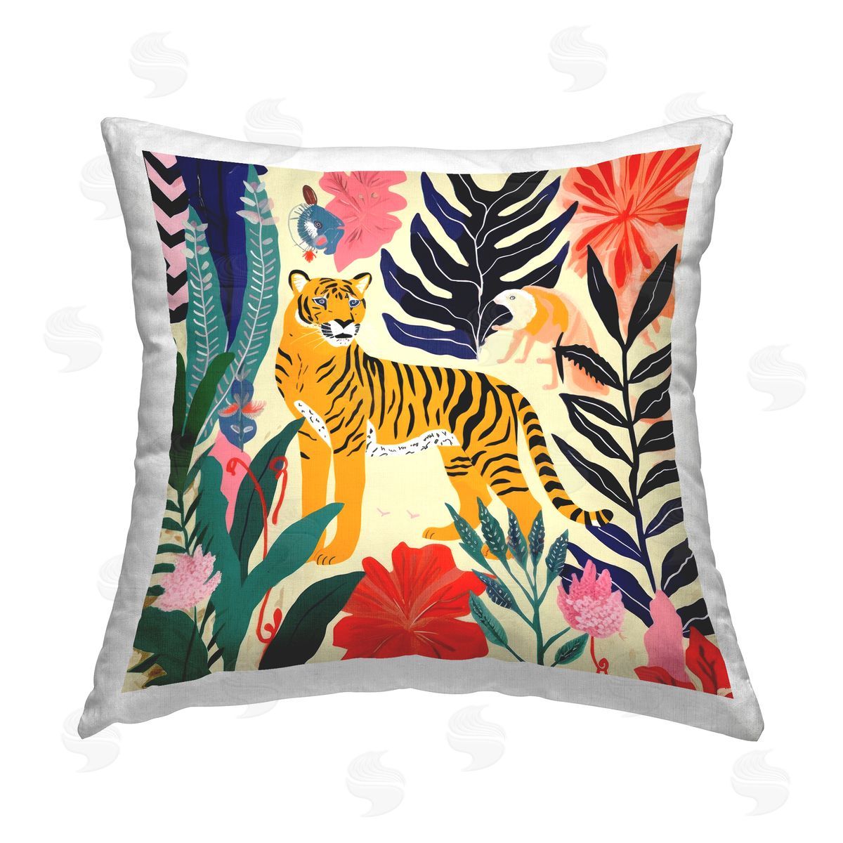 Lazar Studio Modern Tiger & Leaves Printed Plush Polyester Throw Pillow