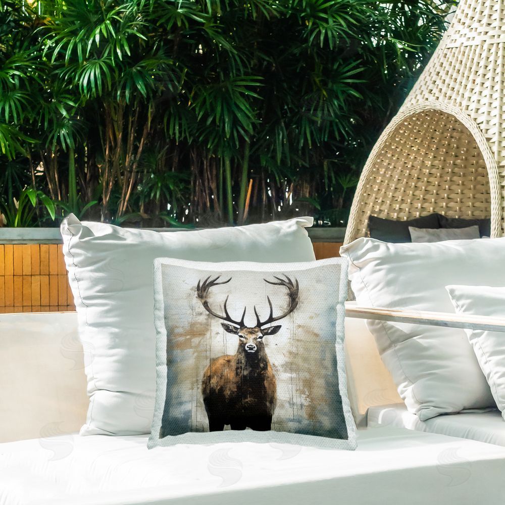 Lazar Studio Elk with Rustic Details Outdoor Quick-Dry Polyester Printed Throw Pillow in Back Yard