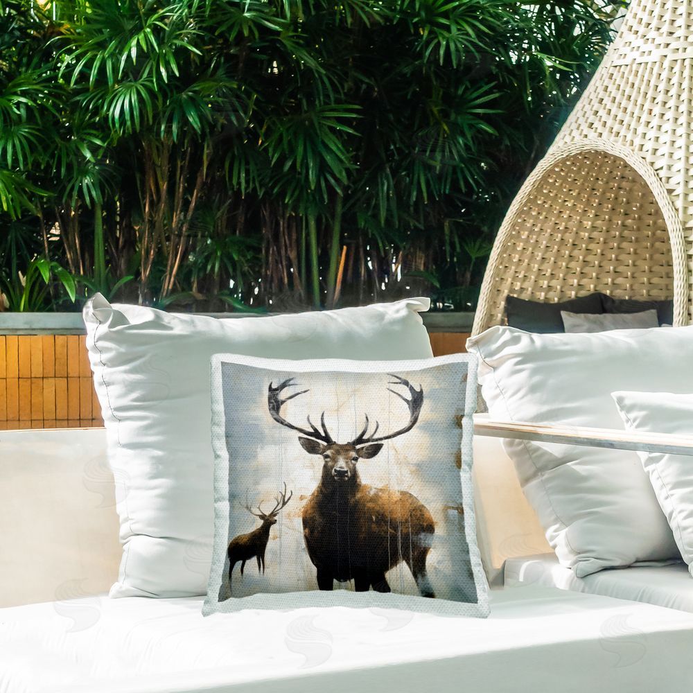 Lazar Studio Elk Abstraction on Grey Outdoor Quick-Dry Polyester Printed Throw Pillow in Back Yard