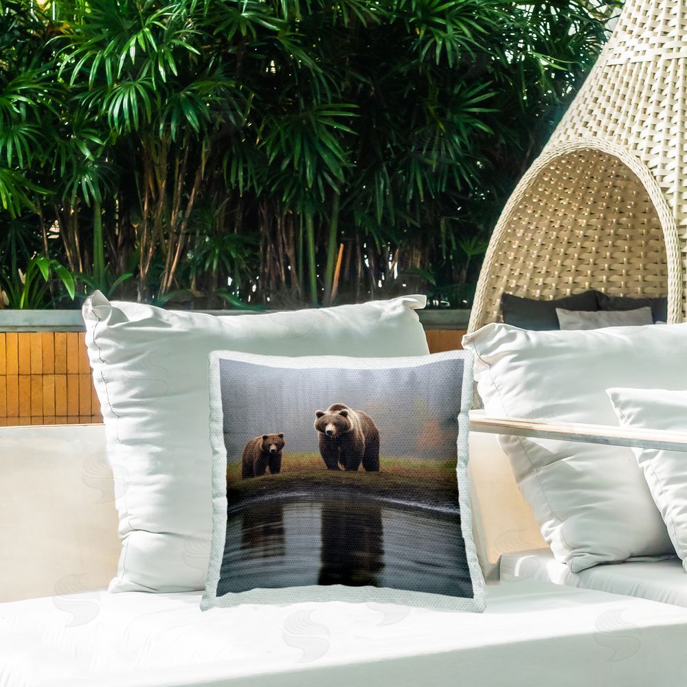 Lazar Studio Bear & Cub Pond Reflection Outdoor Quick-Dry Polyester Printed Throw Pillow in Back Yard