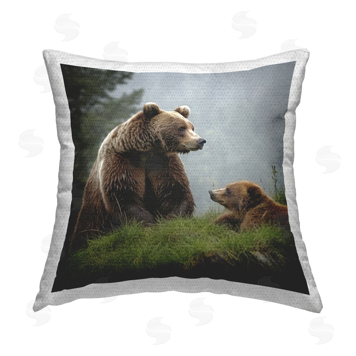 Lazar Studio Woodland Bear & Cub Outdoor Quick-Dry Polyester Printed Throw Pillow