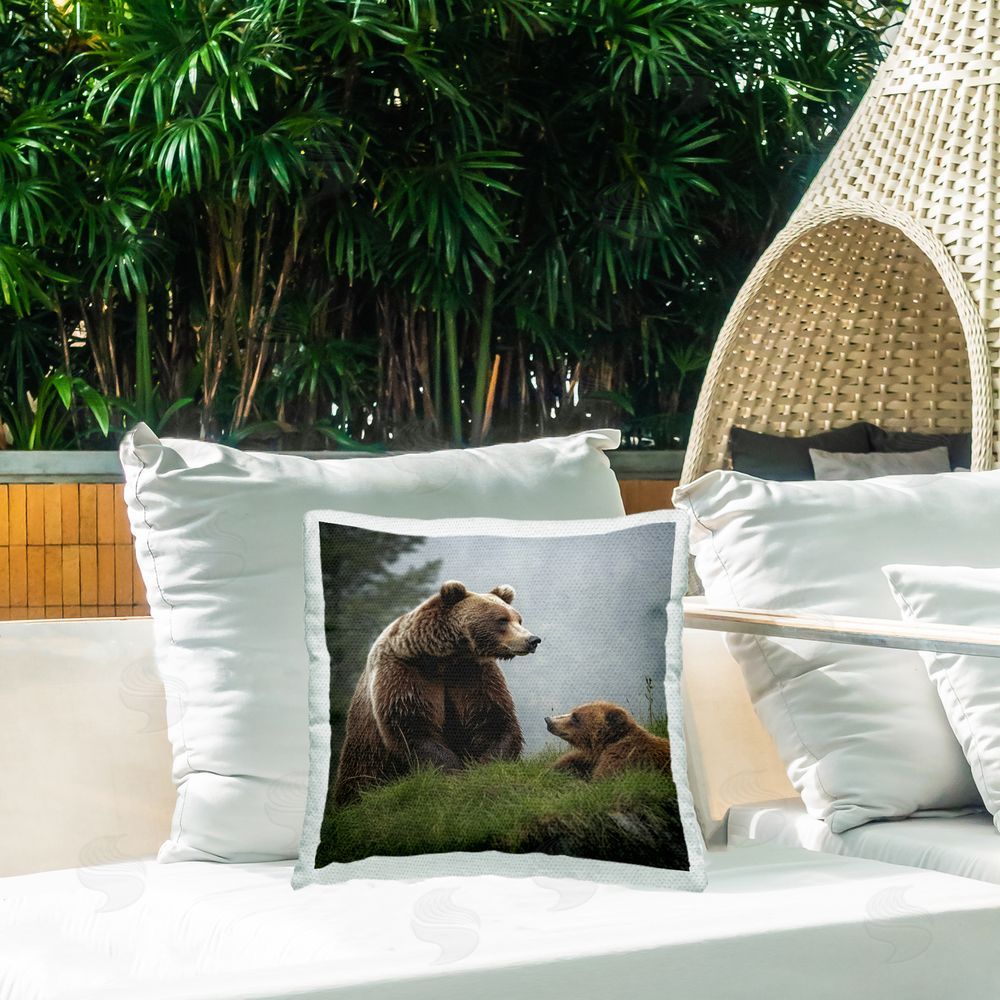 Lazar Studio Woodland Bear & Cub Outdoor Quick-Dry Polyester Printed Throw Pillow in Back Yard