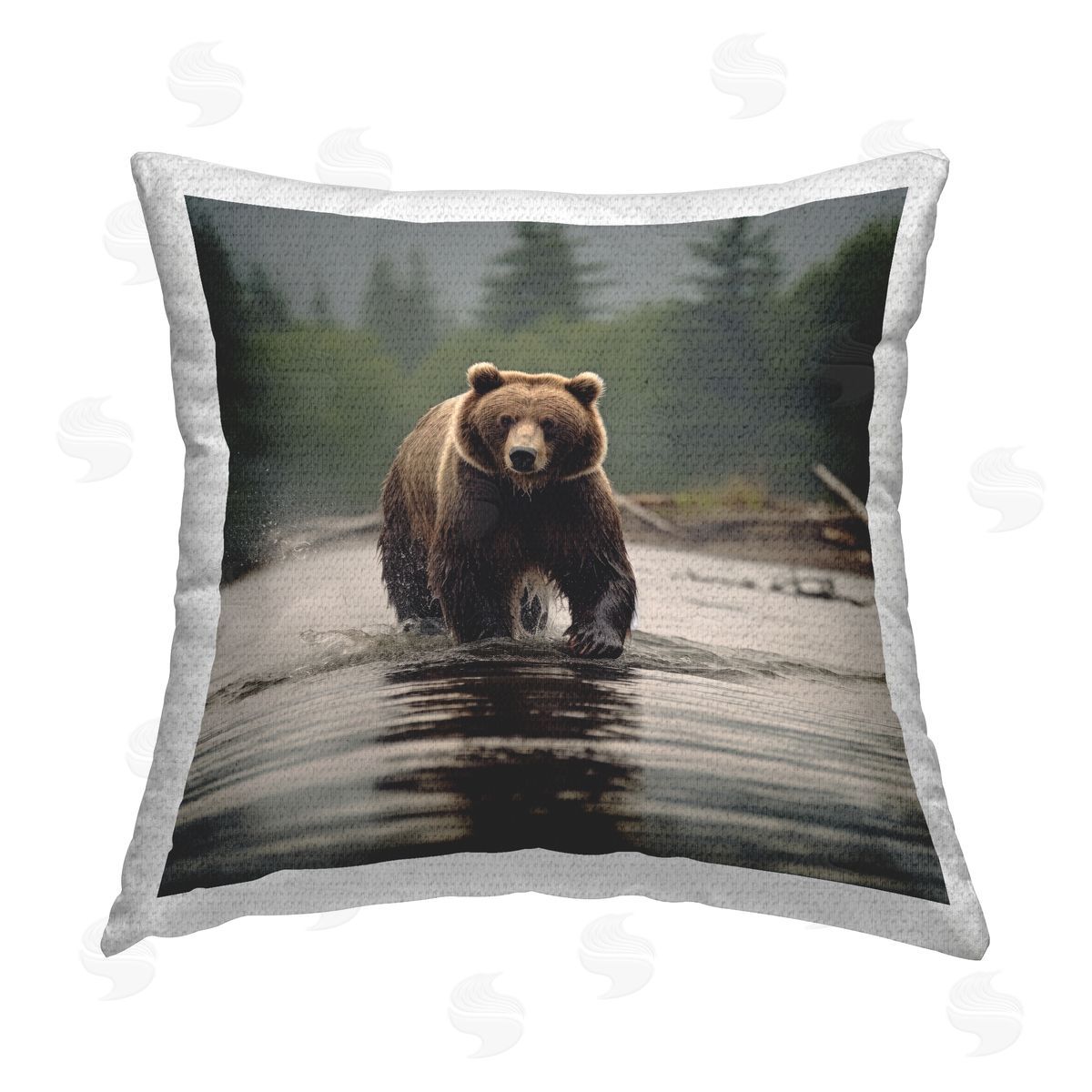 Lazar Studio Splashing Bear in Pond Outdoor Quick-Dry Polyester Printed Throw Pillow