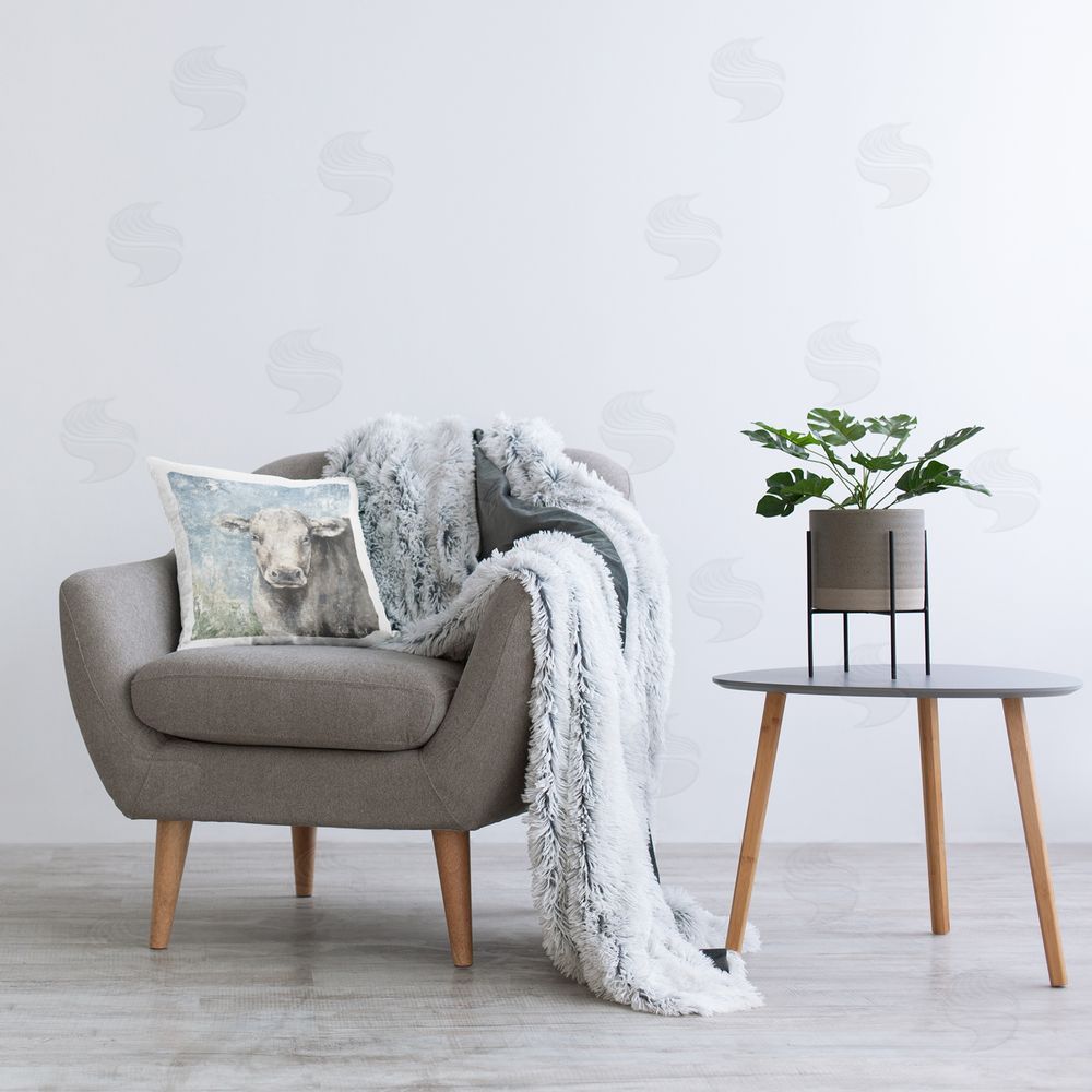 Leah Noel Art Abstract Cow Gazing Printed Plush Polyester Throw Pillow On Chair