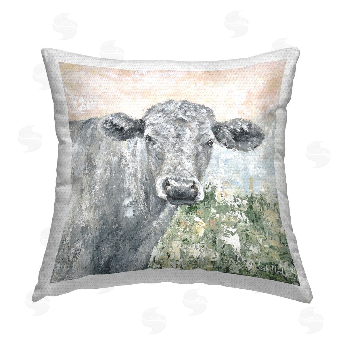 Leah Noel Art Cattle Calf Abstraction Outdoor Quick-Dry Polyester Printed Throw Pillow