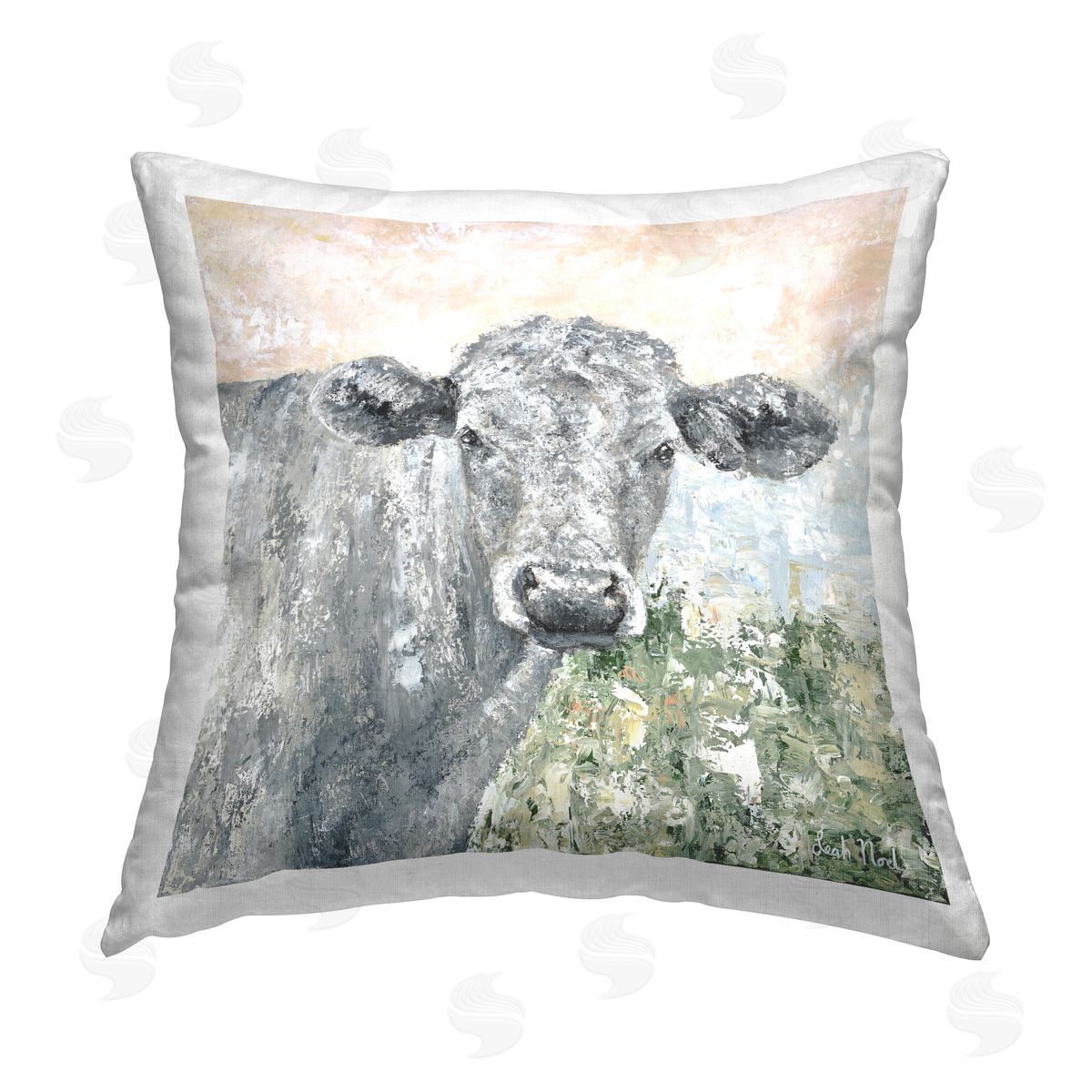 Leah Noel Art Cattle Calf Abstraction Printed Plush Polyester Throw Pillow