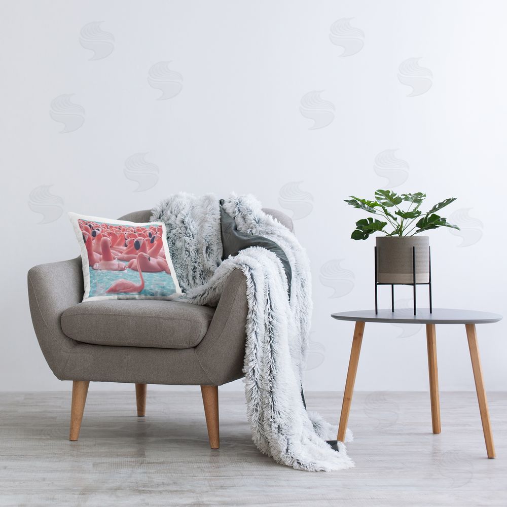 Ziwei Li Summer Flamingos in Pool Printed Plush Polyester Throw Pillow On Chair
