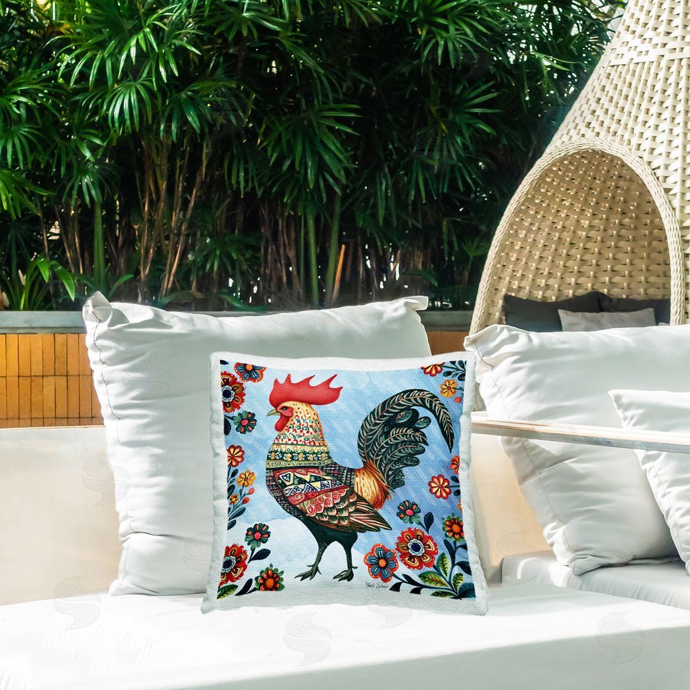 ND Art Applique Patterned Rooster Outdoor Quick-Dry Polyester Printed Throw Pillow in Back Yard