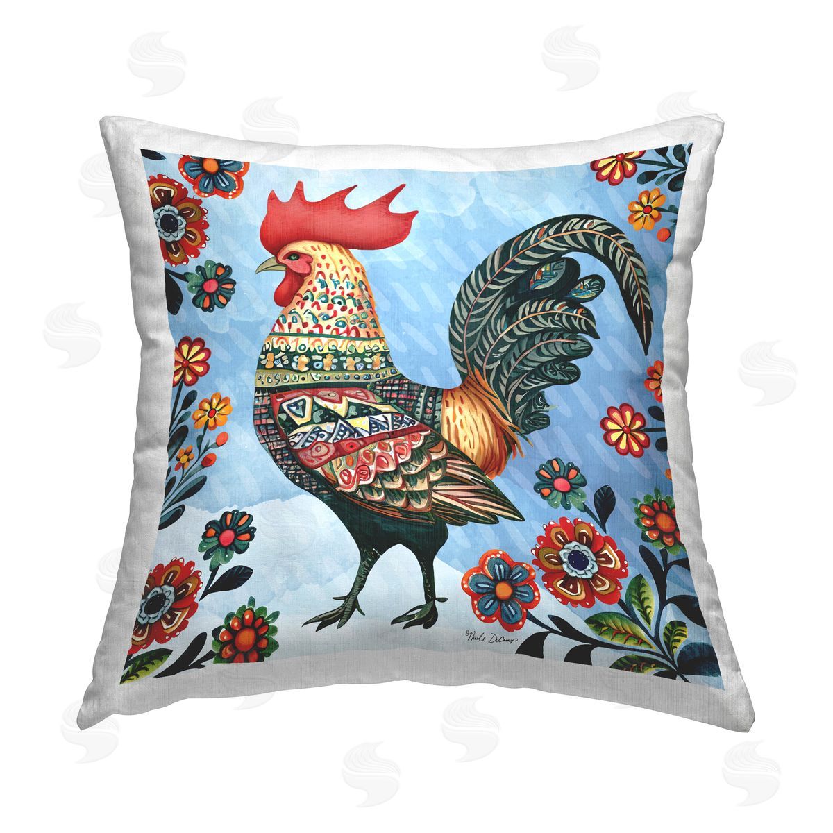 ND Art Applique Patterned Rooster Printed Plush Polyester Throw Pillow
