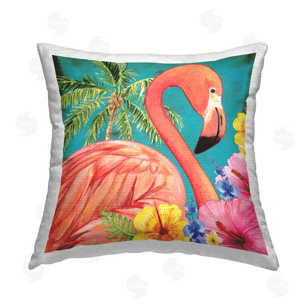 ND Art Flamingo with Summer Plants Outdoor Quick-Dry Polyester Printed Throw Pillow