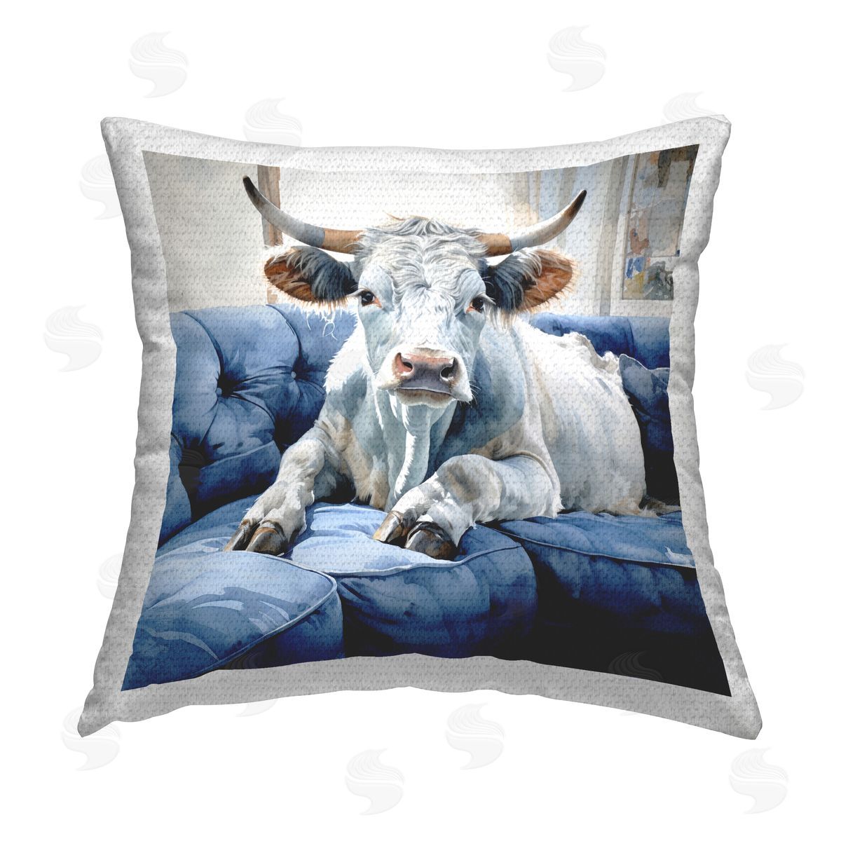 Ryley Gray Cow on Farmhouse Couch Outdoor Quick-Dry Polyester Printed Throw Pillow