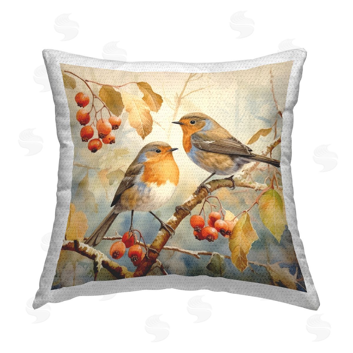 Ryley Gray Birds on Persimmon Tree Outdoor Quick-Dry Polyester Printed Throw Pillow