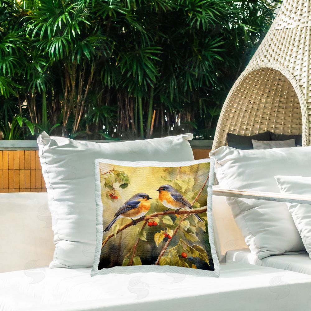 Ryley Gray Two Birds in Tree Outdoor Quick-Dry Polyester Printed Throw Pillow in Back Yard