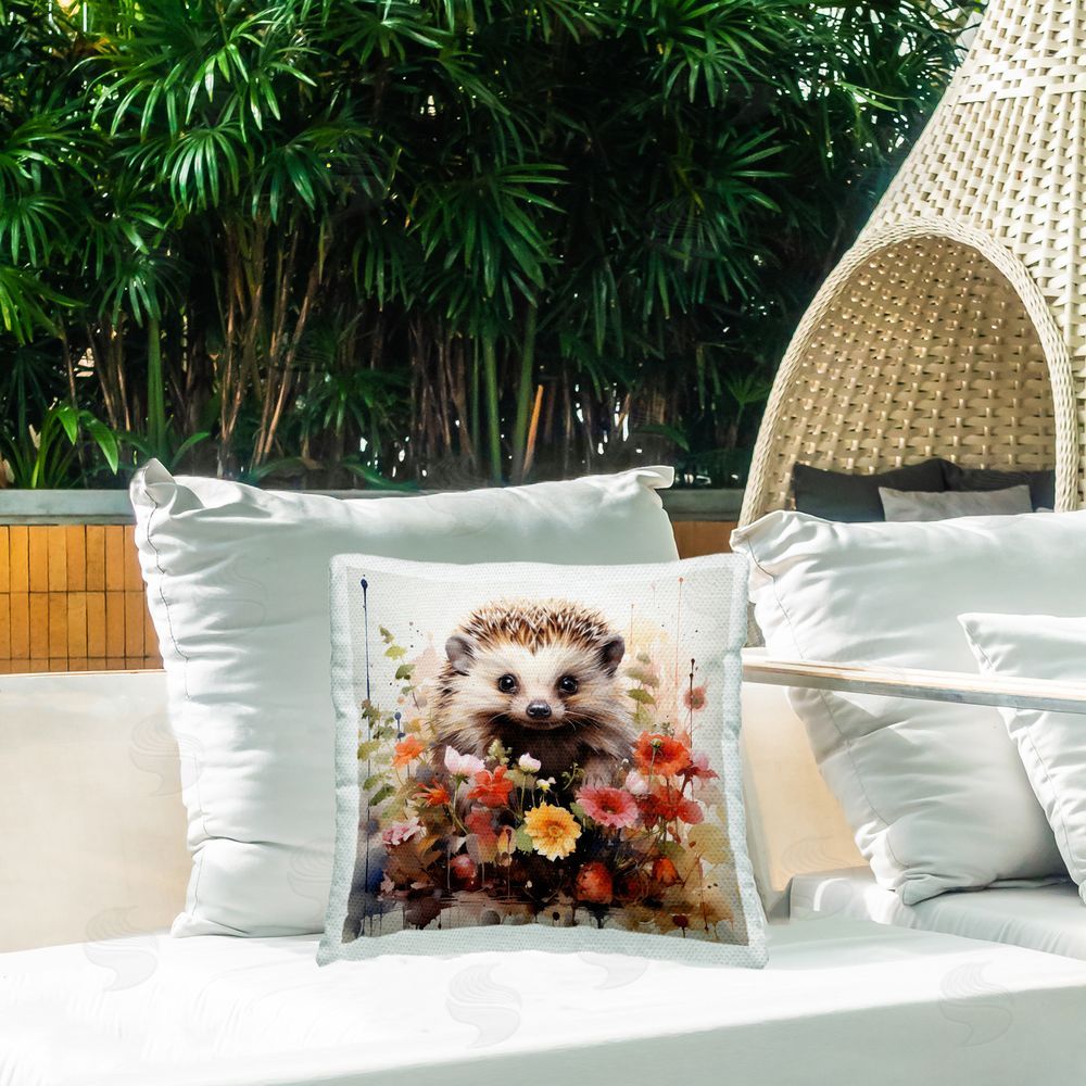 Ryley Gray Modern Floral Hedgehog Outdoor Quick-Dry Polyester Printed Throw Pillow in Back Yard