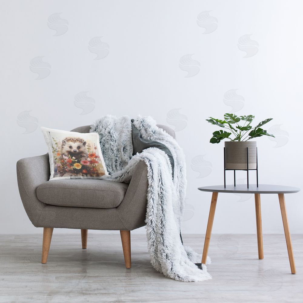 Ryley Gray Modern Floral Hedgehog Printed Plush Polyester Throw Pillow On Chair