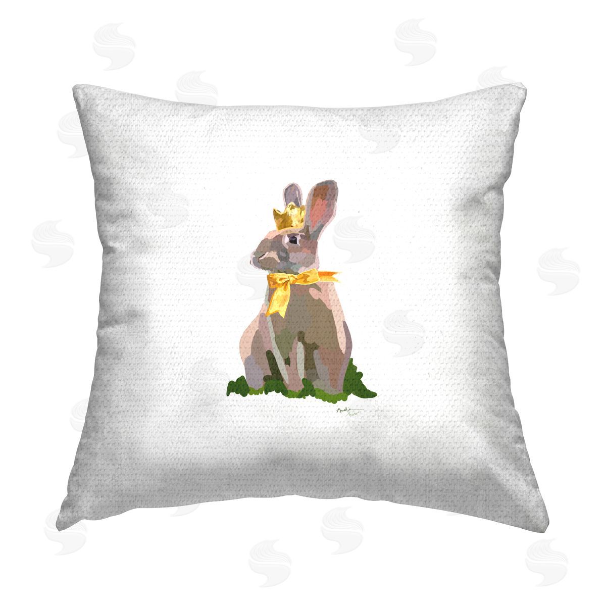 Amelia Noyes Royal Bunny in Bow Outdoor Quick-Dry Polyester Printed Throw Pillow