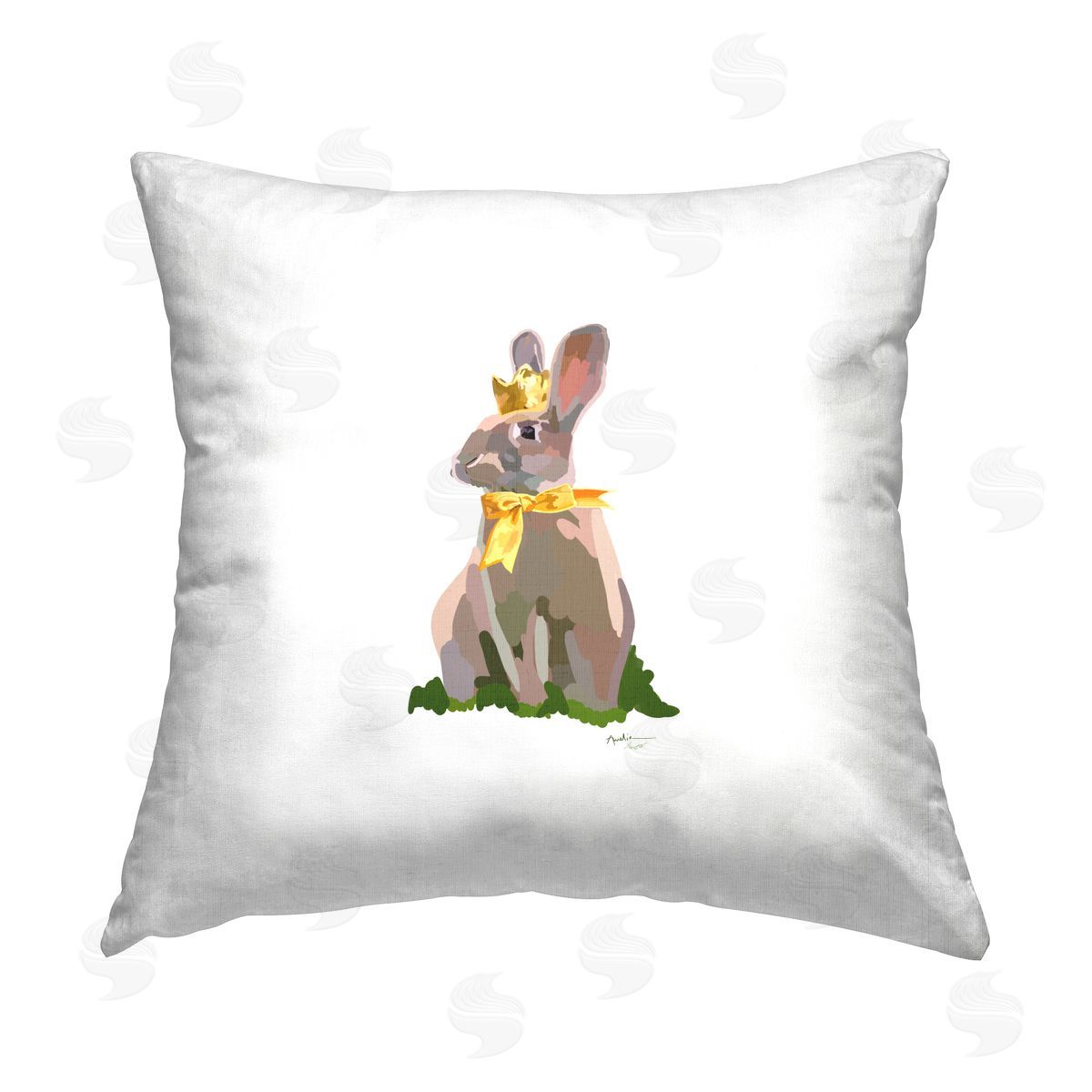 Amelia Noyes Royal Bunny in Bow Printed Plush Polyester Throw Pillow