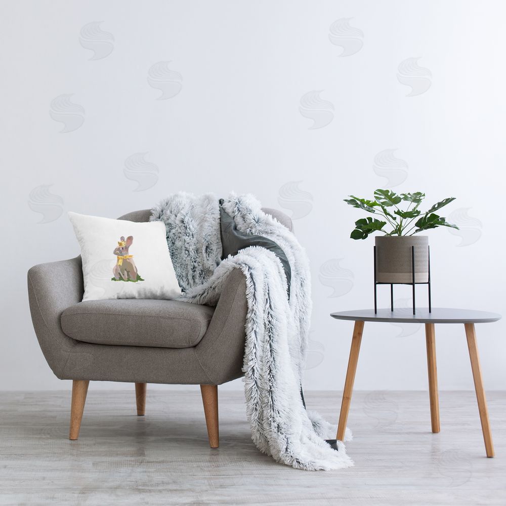 Amelia Noyes Royal Bunny in Bow Printed Plush Polyester Throw Pillow On Chair