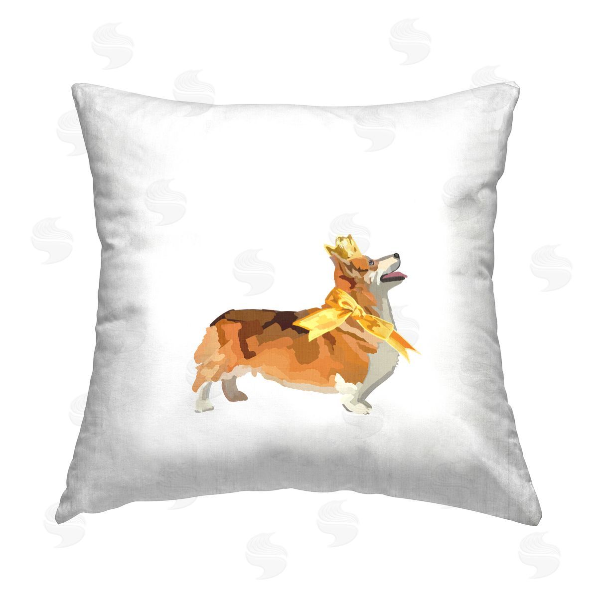 Amelia Noyes Royal Corgi with Ribbon Printed Plush Polyester Throw Pillow