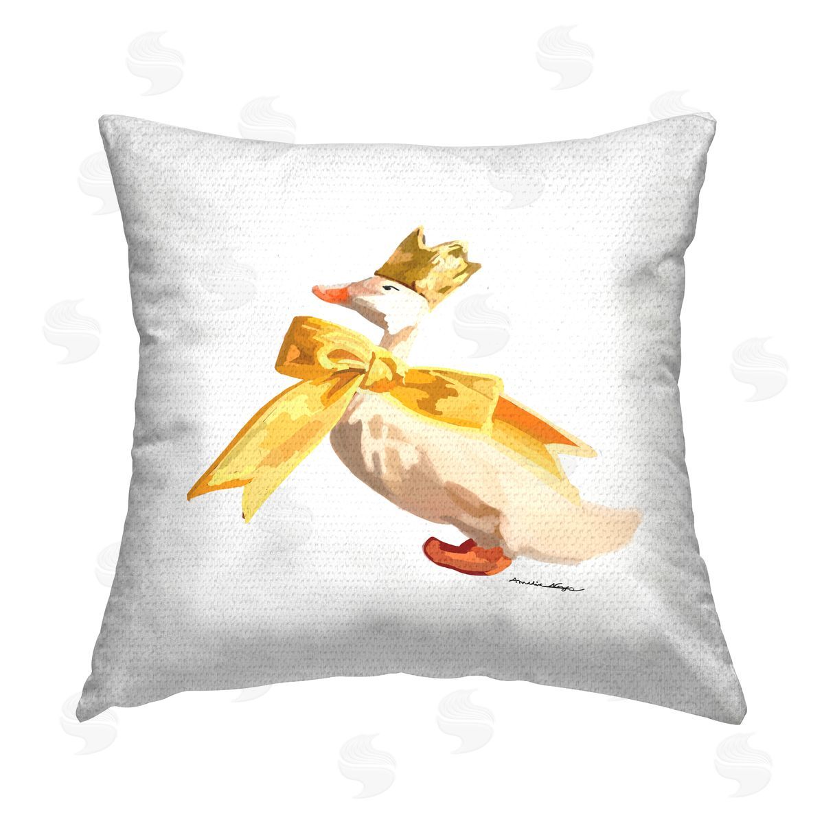 Amelia Noyes Royal Goose with Ribbon Outdoor Quick-Dry Polyester Printed Throw Pillow