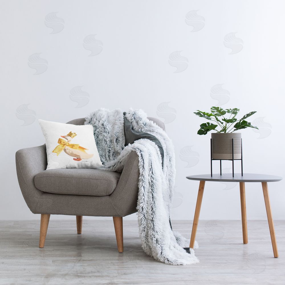Amelia Noyes Royal Goose with Ribbon Printed Plush Polyester Throw Pillow On Chair