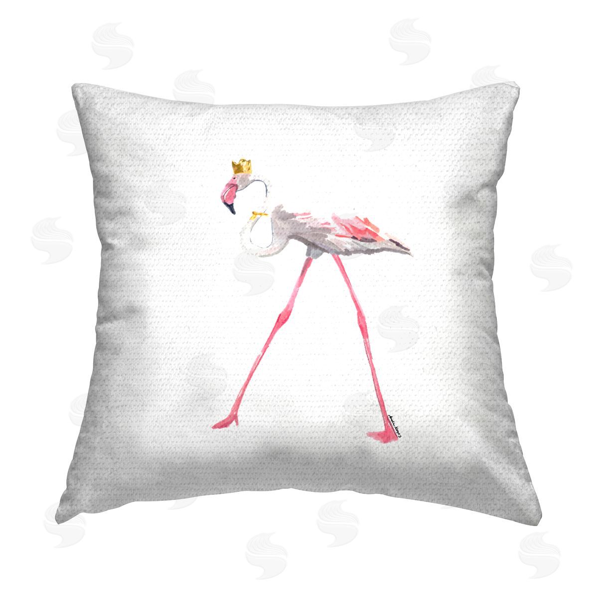 Amelia Noyes Royal Flamingo Stepping Outdoor Quick-Dry Polyester Printed Throw Pillow