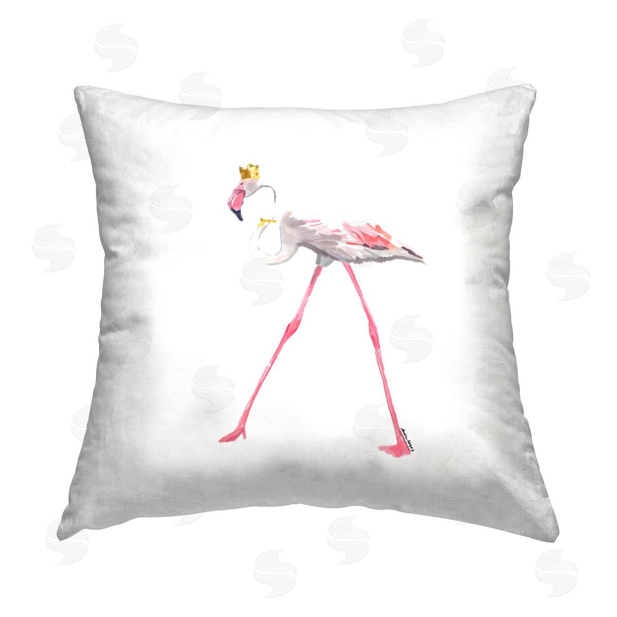 Amelia Noyes Royal Flamingo Stepping Printed Plush Polyester Throw Pillow