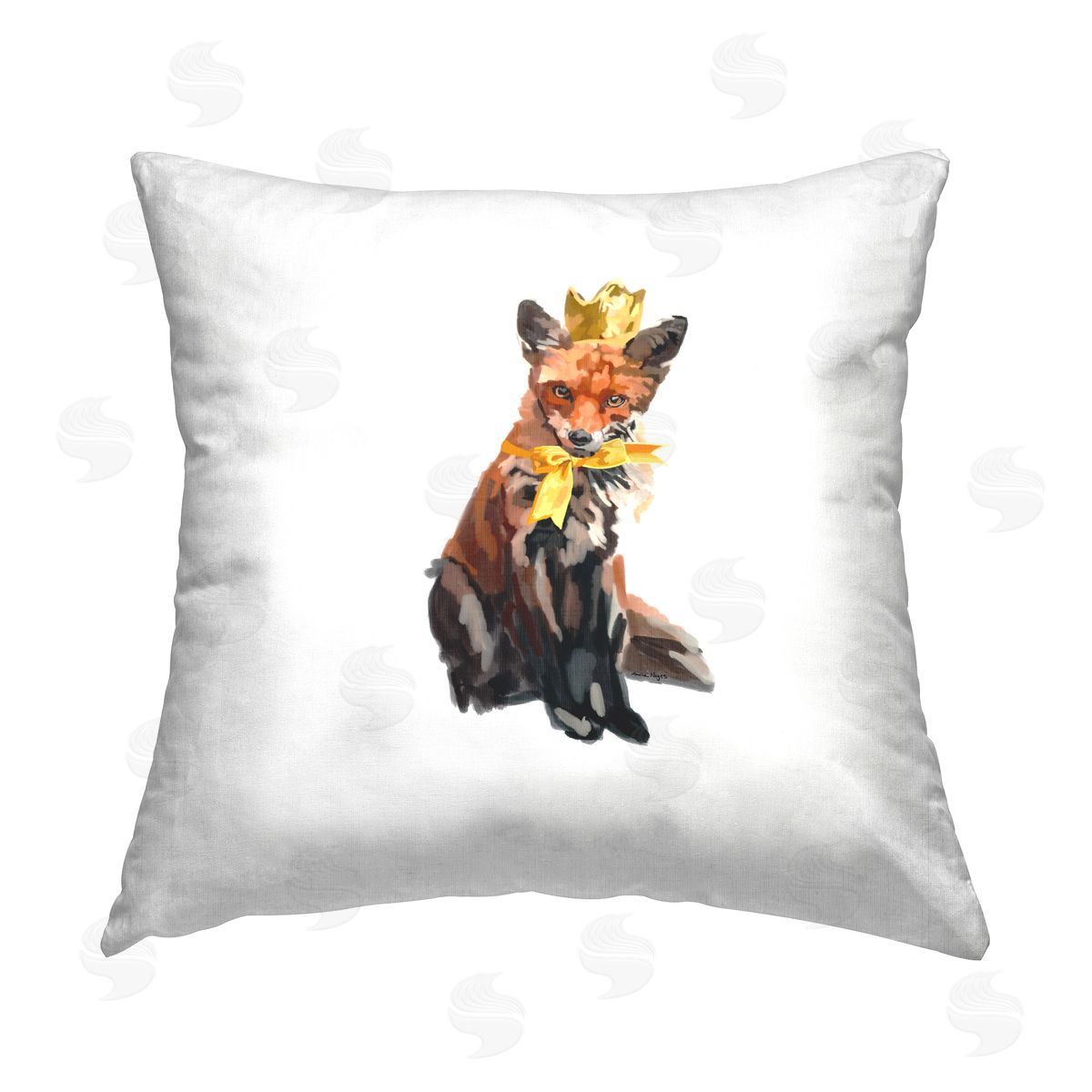 Amelia Noyes Royal Fox in Crown Printed Plush Polyester Throw Pillow