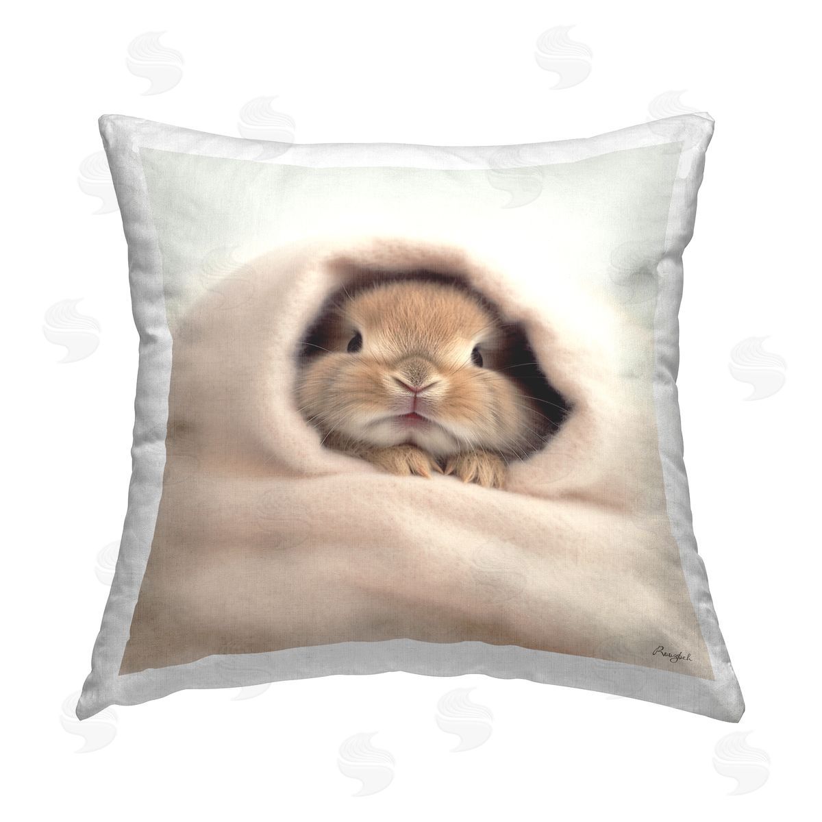 Roozbeh Cuddling Baby Bunny Printed Plush Polyester Throw Pillow