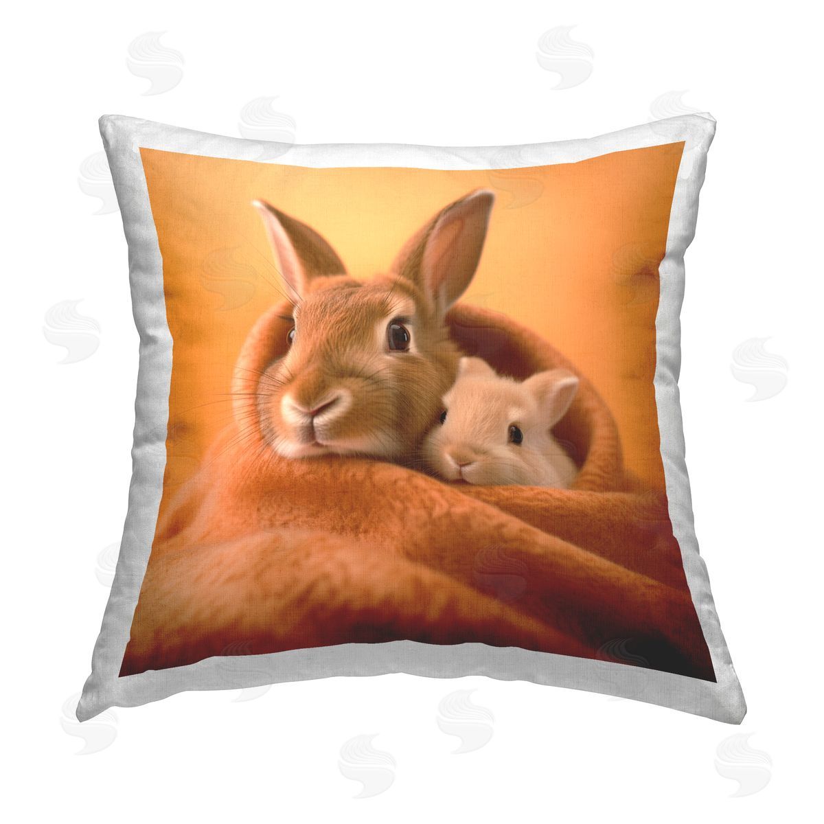 Roozbeh Cuddling Baby Rabbits Printed Plush Polyester Throw Pillow