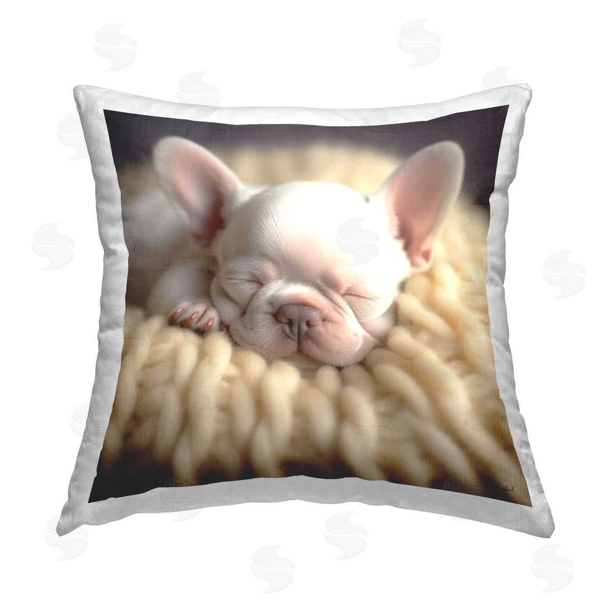 Roozbeh Sleeping French Bulldog Puppy Printed Plush Polyester Throw Pillow