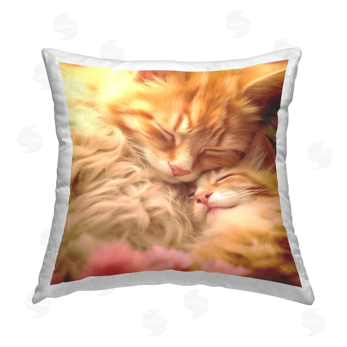 Roozbeh Cuddling Orange Kittens Printed Plush Polyester Throw Pillow