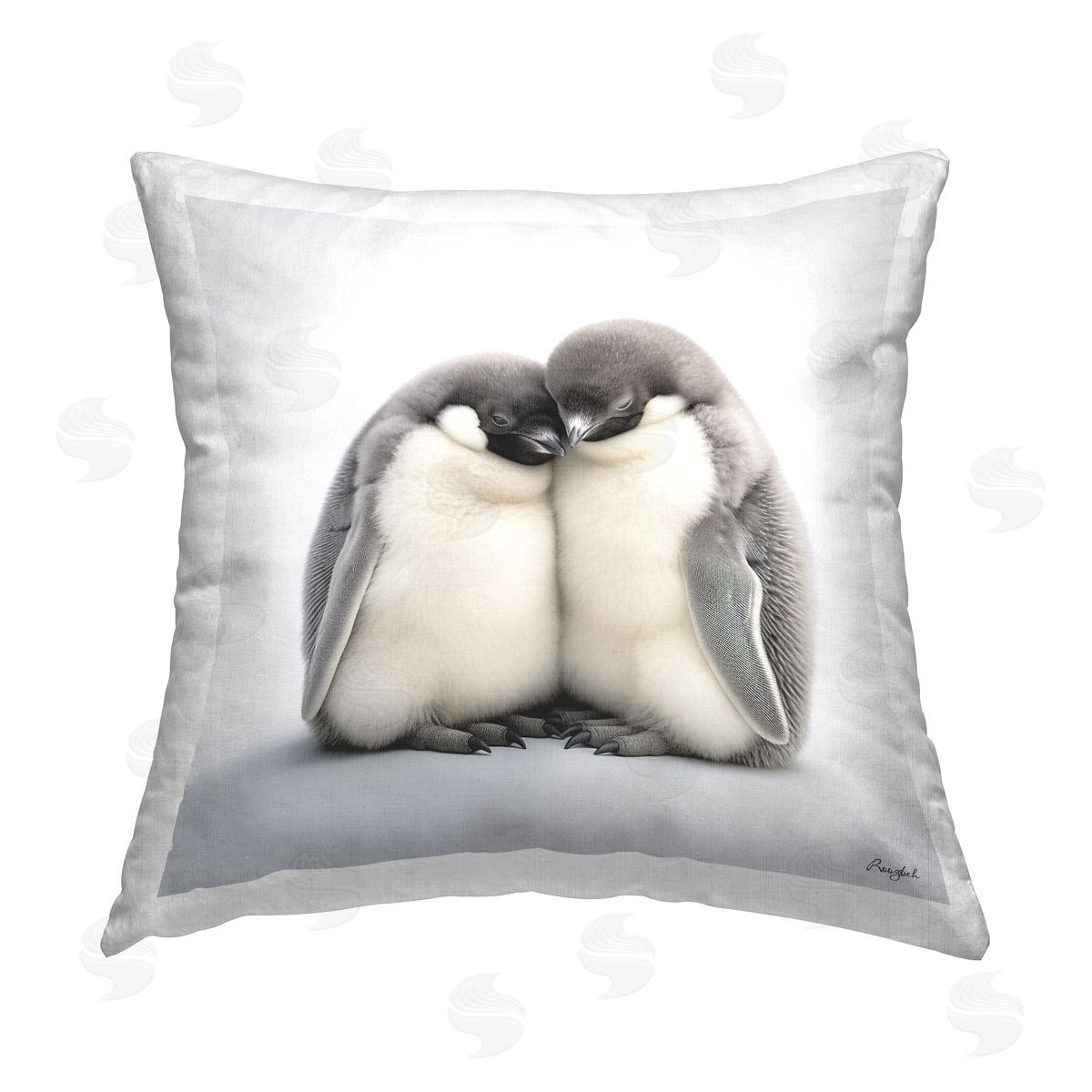 Roozbeh Hugging Baby Penguins Printed Plush Polyester Throw Pillow