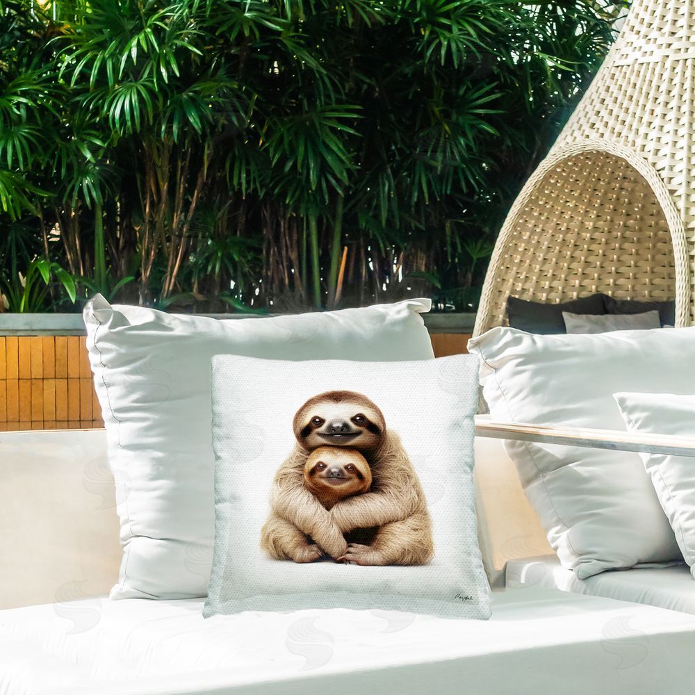 Roozbeh Minimal Hugging Sloths Outdoor Quick-Dry Polyester Printed Throw Pillow in Back Yard