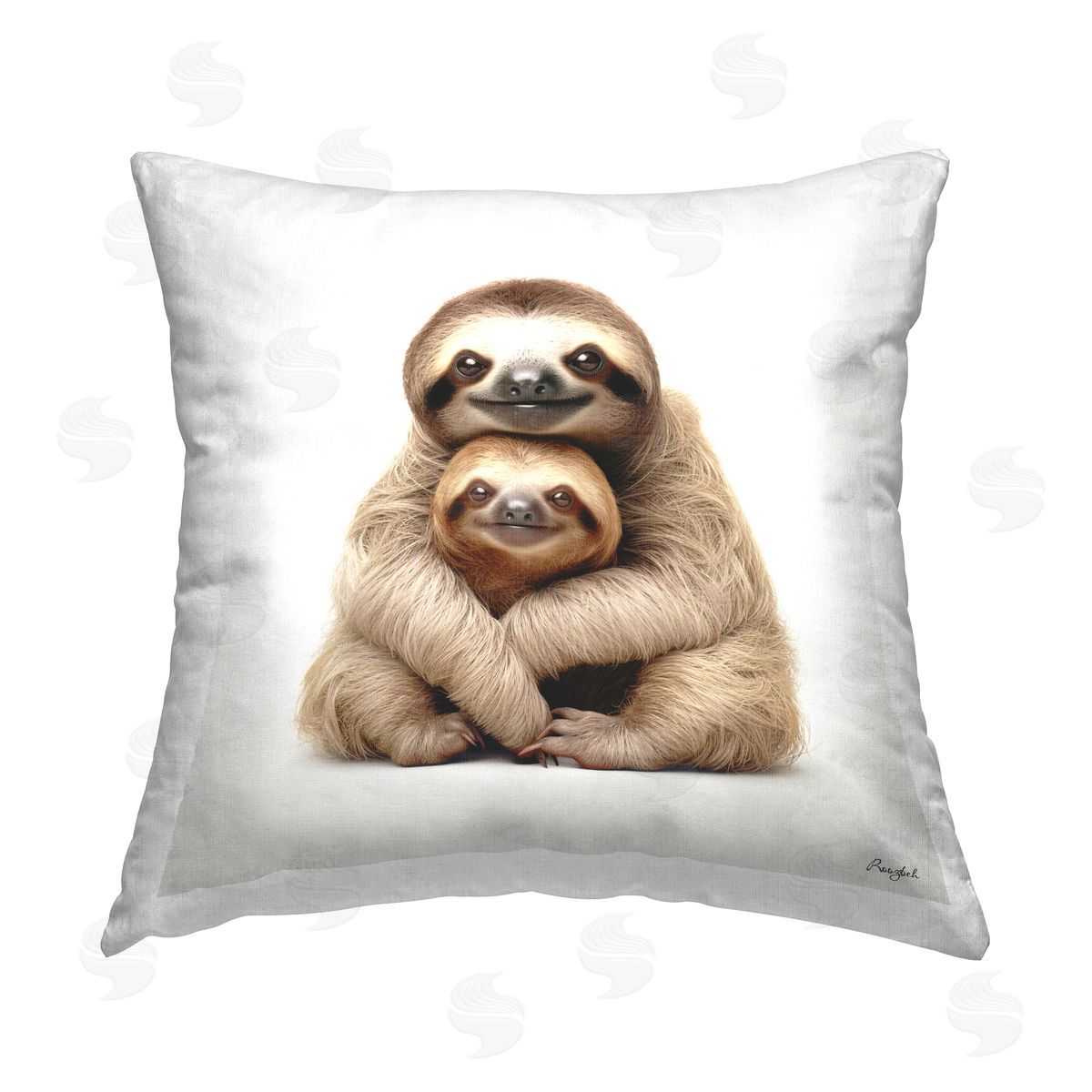 Roozbeh Minimal Hugging Sloths Printed Plush Polyester Throw Pillow