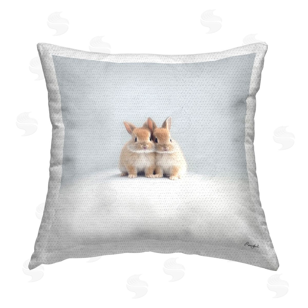 Roozbeh Minimal Baby Bunnies Outdoor Quick-Dry Polyester Printed Throw Pillow
